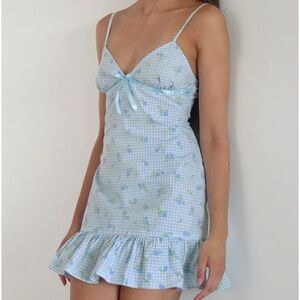 Motel Rocks Tivata Mini Dress In Blue Flower Gingham